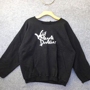 Black Spell Out Sweatshirt LARGE Wolfgang Douglas Flece Raw Neck Grunge Street
